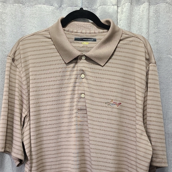 Greg Norman Golf Men's Beige Striped Polo‎ Shirt XL - Picture 1 of 7